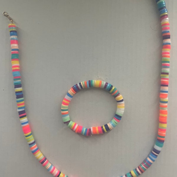 Vacation Clay Bead Necklace And Bracelet Set