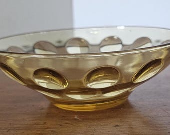 Vintage Hazel-Atlas Glass Co. El Dorado amber glass collection, 5 inch cereal / soup / salad bowl, 3D affect Coin dot / Raindrop Pattern.