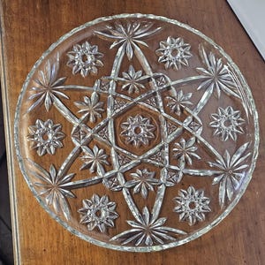 Vintage Anchor Hocking, Serving Plate / Cake Plate / Relish Tray, Star of David pattern, Prescut clear glass EAPC. Very Good Condition