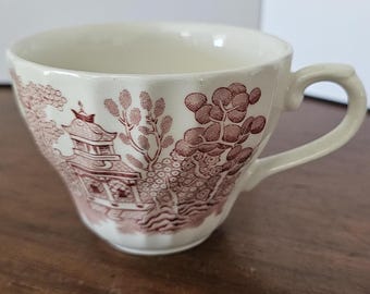 Vintage Wessex Collection Red Willow / Pink Willow, Teacup with Scalloped edge, Porcelain transferware, England