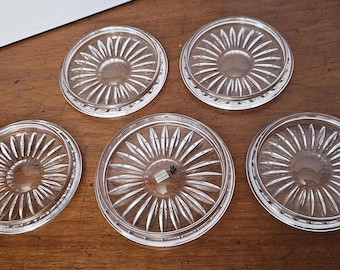 Vintage Set WMF Wurttembergische Metallwarenfabrik Stacking Crystal Coasters, Europa, daisy, sunflower, starburst pattern, Germany