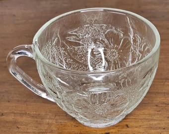 Vintage KIG Indonesia Teacup / Punch bowl cup, Floral Sandwich / Malaysian Carnation / Tiara Daisy / Hibiscus pattern,  pressed glass