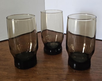 Vintage Set of 3 Libbey Juice glasses, Tawny Accent Pattern, smoky brown color, Curved base with thicker glass base with darker color!