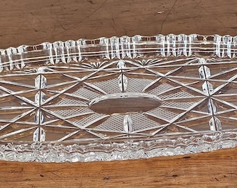 Vintage Imperlux Lead Crystal Celery / Relish / Olive Dish, Raised Sawtooth Edge Rim, Star of David / diamond tree cut / pinwheel pattern
