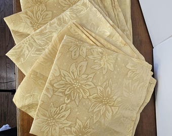 Vintage Set of New 6 Yellow gold Floral Napkins!  Floral, Hibiscus, Poinsettia print cloth napkins, Table dinner linens