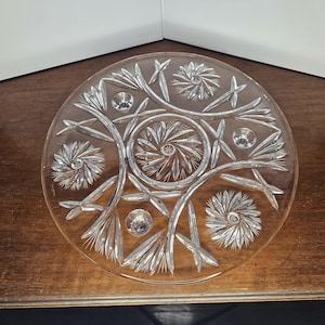 Vintage Badash lead crystal Footed Serving Plate / Cake Plate, Pinwheel TA509 pattern, heavy thick crystal in original packaging box.