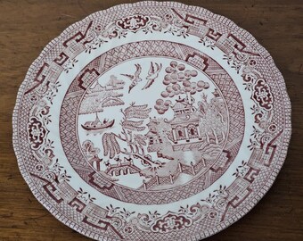 Vintage Wessex Collection Red Willow / Pink Willow, approx 7 inch salad / dessert plate with Scalloped edge, Porcelain transferware, England