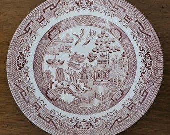 Vintage Royal Wessex Red Willow / Pink Willow / Willow Rosa, approx 7 inch salad desert plate, Porcelain transferware, made in England