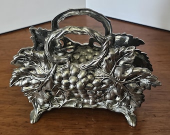 Vintage Studio Silversmith Napkin Holder, Silver plated grape and leaf pattern with scroll work detail, thick material, Very good condition!