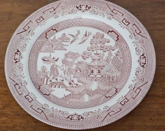 Vintage Churchill Red Willow / Pink Willow / Willow Rosa, 10 inch dinner plate, Porcelain transferware, very good condition, made in England