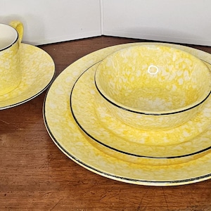 Vintage Yellow Stangl Town Country Pottery, 5 piece place setting (includes dinner plate, salad plate, soup/cereal bowl, saucer and tea cup)