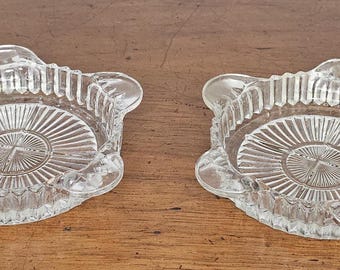 Vintage Set of 2 Anchor Hocking, Queen Mary pattern coaster / soap Dish / butter pad dish / trinket bowl / ashtray, scalloped fingertip edge