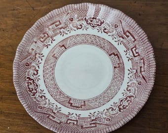 Vintage Wessex Collection Red Willow / Pink Willow, approx 5 3/4 inch saucer plate with Scalloped edge, Porcelain transferware, England