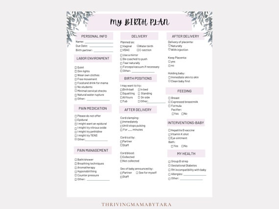 Editable Birth Plan Template: CanvaCustomizable, Printable