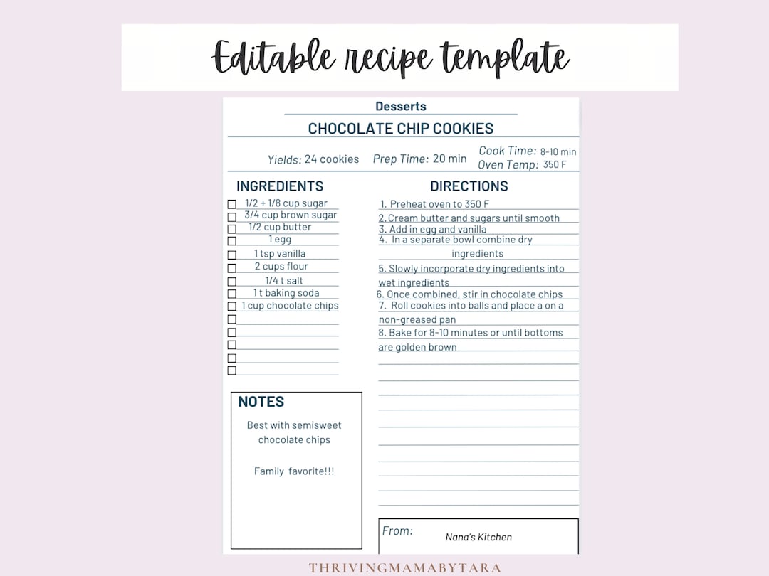 Editable Recipe Template: Printable Cookbook Pages(fillable PDF) - Etsy