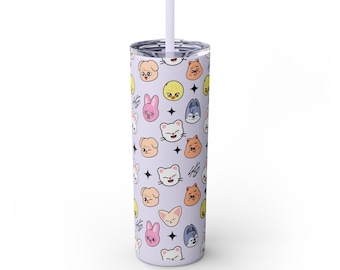 Vaso delgado SKZOO con pajita, 593 ml, regalos de K-pop, fans de Stray Kids, bebidas de verano, viajes