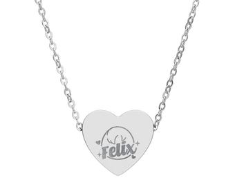 SKZOO Felix Engraved Heart Necklace | Kpop Fan Gift