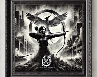Hunger Games-Inspired Digital Art Black & White | Dystopian Archer Illustration | Cinematic Printable Wall Art Downloadable Printable PDF