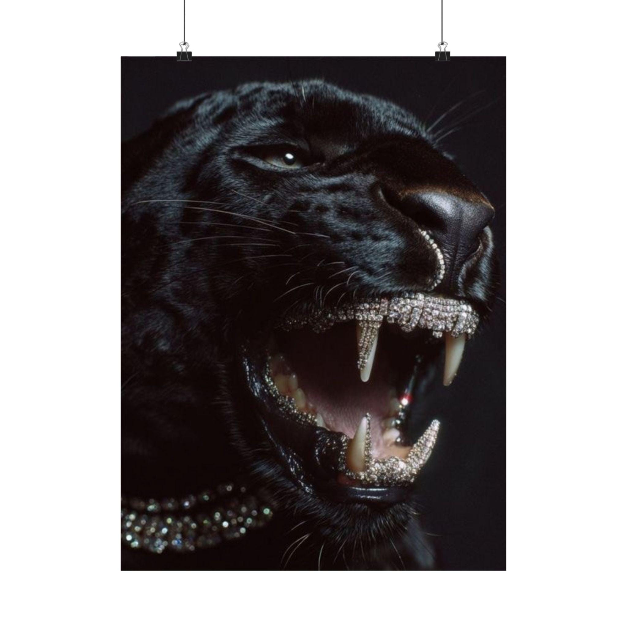Poster Black Panther With Diamond Grilled Teeth Matte | Vertical