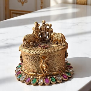 Ram Darbar Kumkum Dabbi Kumkum Box Sindoor Box, Gift Box, Indian Puja Box, Sindoor Dabbi, Kumkum Dabbi Wedding Gift Brass Box Decorative box