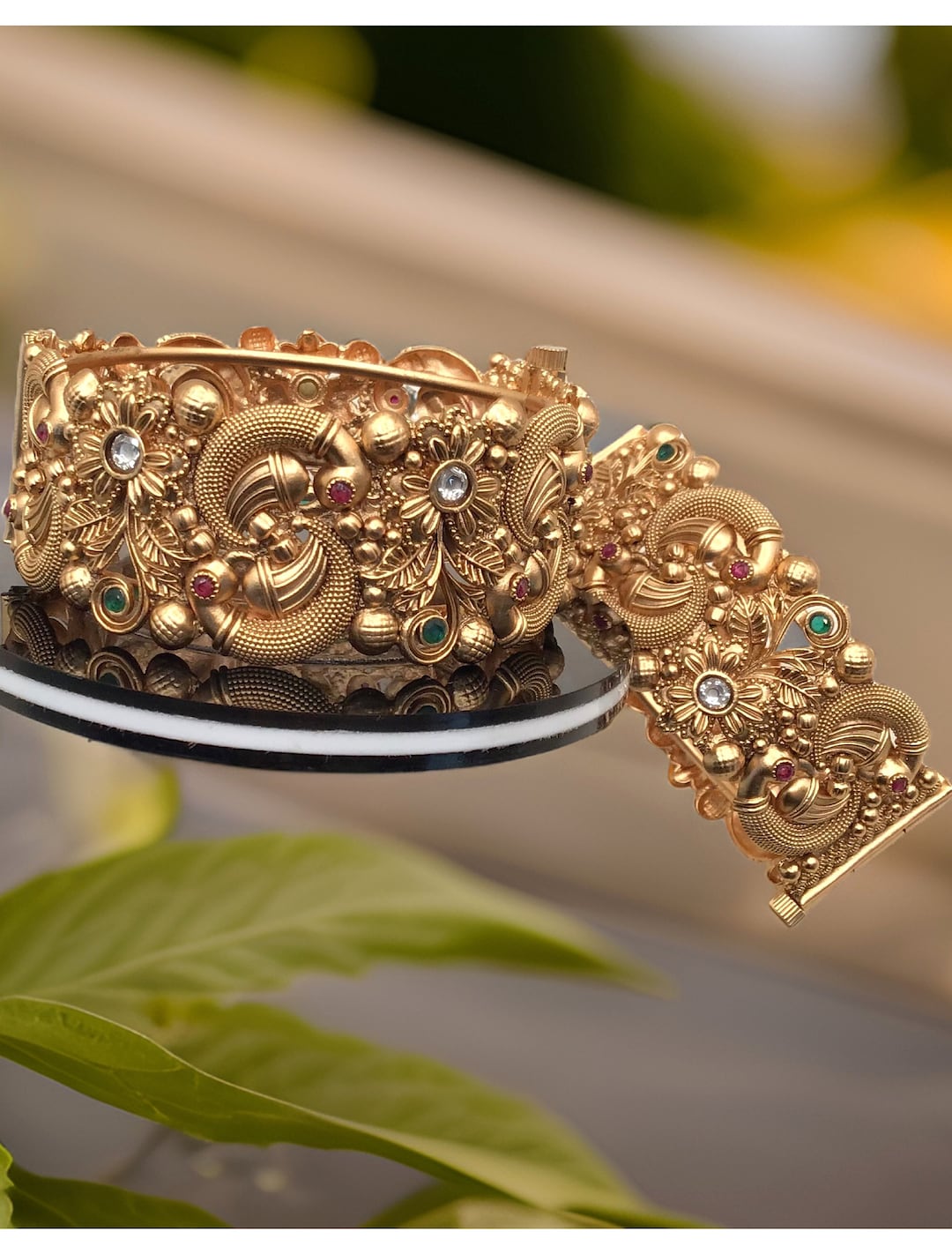 Matt Gold Finish Antique Rajwadi Openable Kada, Antique Bracelets