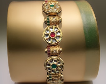 Pulsera de latón Kundan, baño de oro, joyería nupcial Meenakari