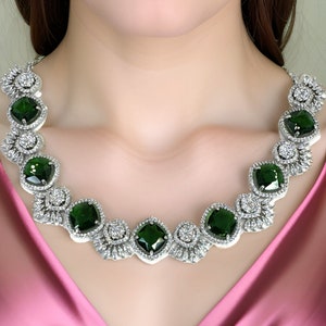 CZ exclusive Designer Set, American Diamond Necklace, cubic zirconia necklace, Emerald Necklace, Ruby Necklace, Party Wear, Cocktail Wear