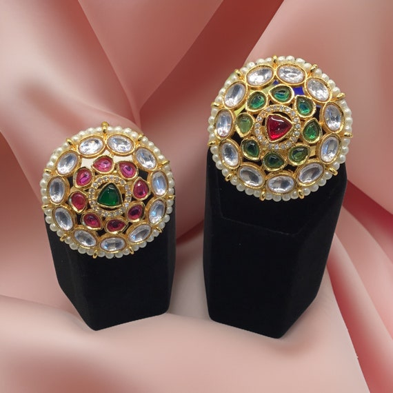 Jadau Kundan Statement Ring, Ruby Kundan Ring, Green Kundan Ring, Pachi Kundan Ring, Designer Ring, Fashion Ring, Kundan Pearl Ring
