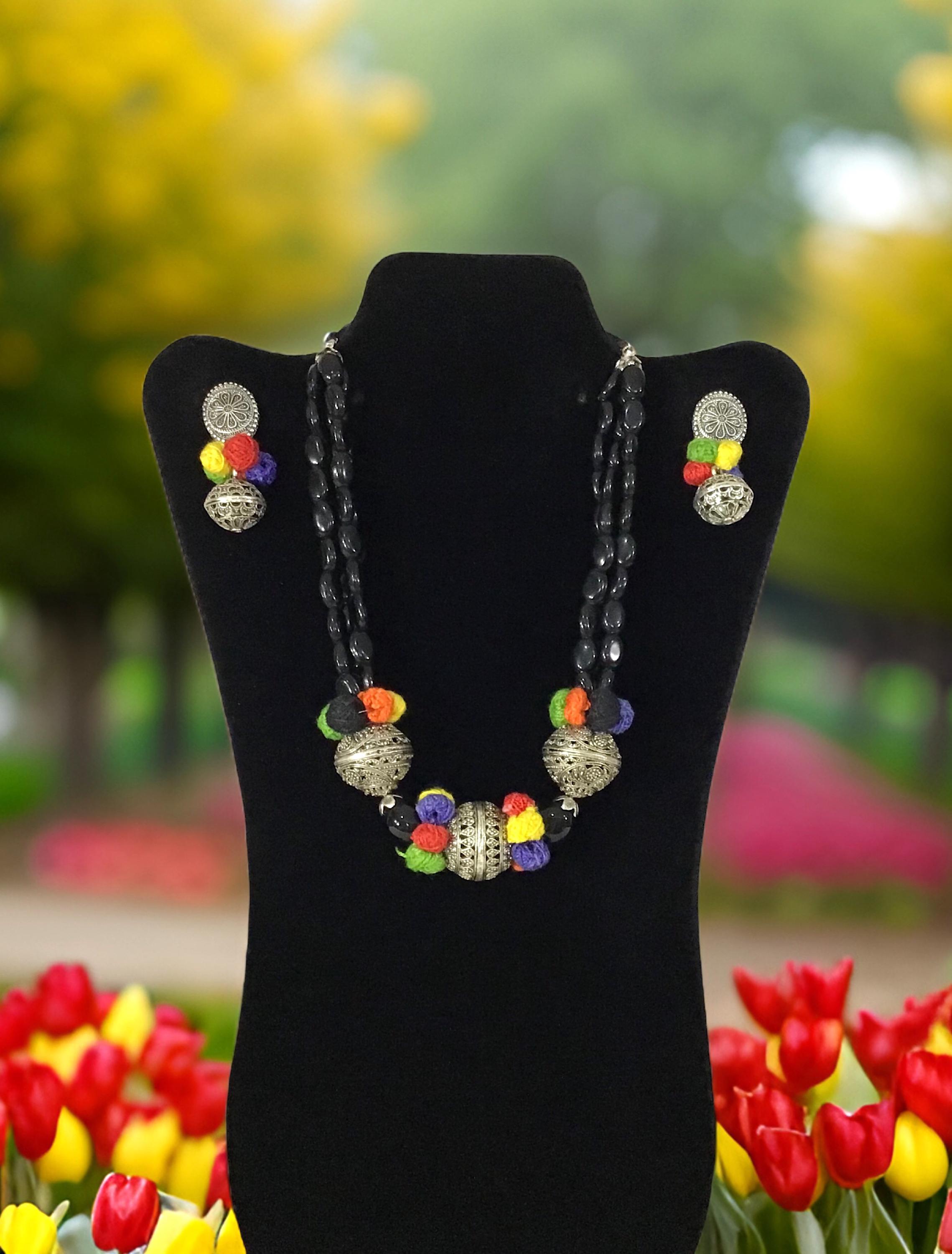 Multicolor - Navratri Special! German Silver Shell & Thread Beads Necklace Set 27