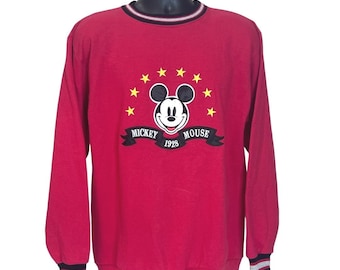 Vintage Mickey & Co Mickey Mouse 1928 Crewneck Sweatshirt Red Striped Collar LG
