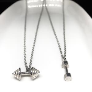 Stainless steel dumbbell necklace, fitness necklace, gym necklace, gift for him or her