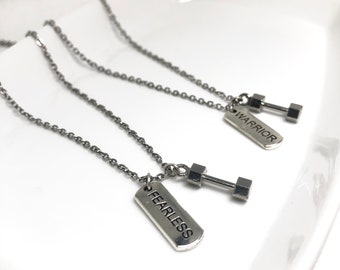 Fitness dumbbell charm necklace, gym dumbbell charm necklace, Stainless steel Dumbbell necklace, gifts for men and women