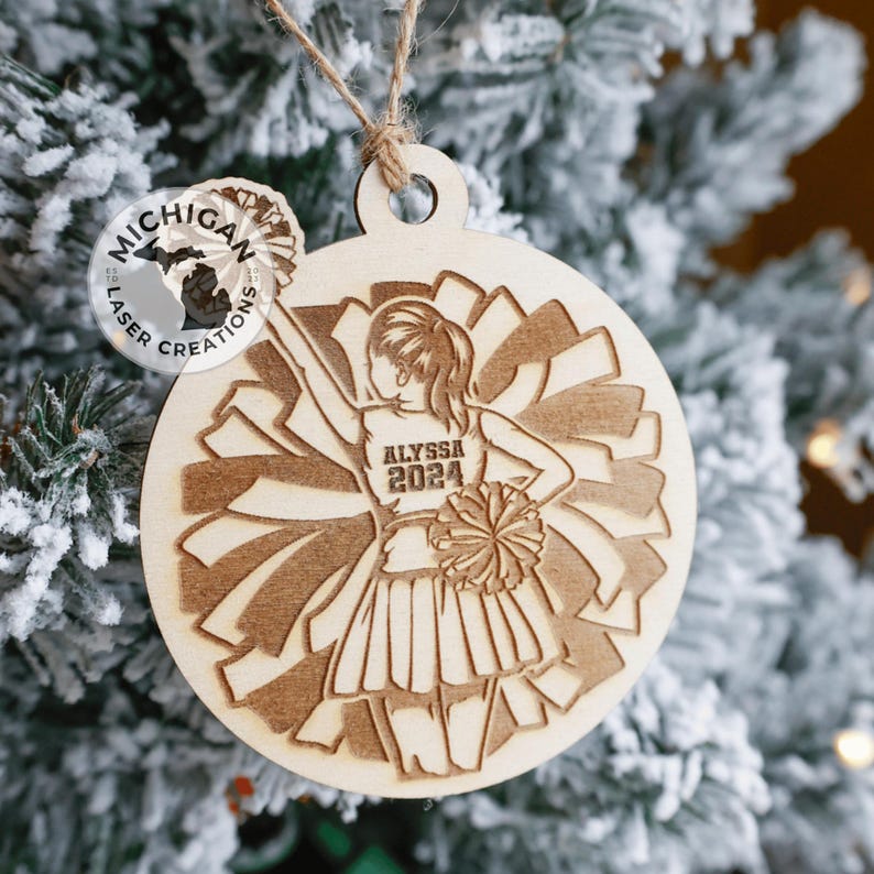 Custom Engraved Cheerleader Player Ornaments, Cheer Ornament, Engraved Ornament, Cheer Coach Ornament, Christmas Gift Personalized, Wood image 2