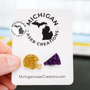 Glitter Football Earrings, Cheer Earrings, Cheerleader studs, sports mom earrings, Football Mom earrings, school spirit, 15mm earrings