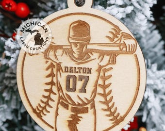 Custom Engraved Baseball Player Ornaments, Baseball Ornament, Engraved Ornament, Baseball Coach Ornament, Christmas Gift Personalized, Wood
