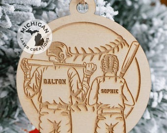 Custom Engraved Baseball Softball Player Ornaments, Baseball and Softball Ornament, Engraved Ornament, Baseball Coach Ornament
