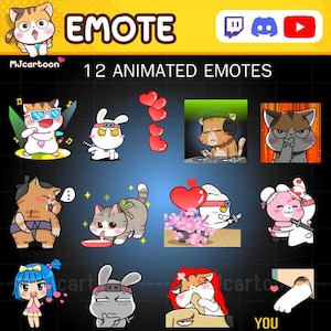 Animated Twitch Emote, 12 animated emote pack, For Streamers - Instant Download/Ready to Use(transparent)