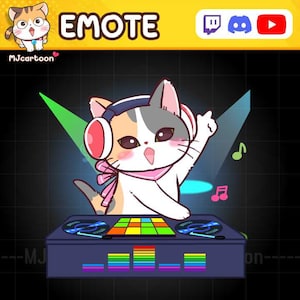 Geanimeerde twitch-emote, dj-emote, katten-emote, schattige emote, grappige emote, feest-emote, voor streamers