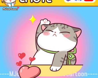 Cute animated cat hitting heart button For Twitch, Youtube, Discord