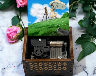 The Wind Rises Wind-up Music Box, Handcrafted Engraved Collectible Studio Ghibli Japanese Anime Melody Perfect Unique Wooden Gift Present