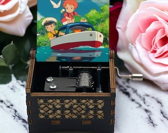 Boîte à musique Ponyo sur la falaise, collection gravée à la main Ponyo Studio Ghibli mélodie d'anime japonais parfait cadeau en bois unique