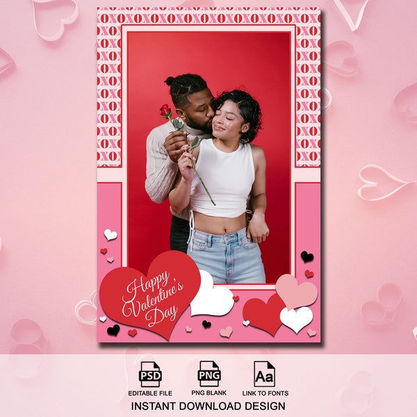 Valentine's Photo booth Template, Valentine's Day Photo Booth Template, Hearts Photo Booth Template 4x6, Selfie