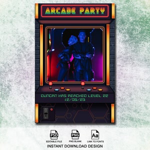 Arcade Photo Booth Template, Video Game Party Photo Booth Template, 4x6, Retro Photo Booth Overlay, Game Machine, Birthday Party Frame