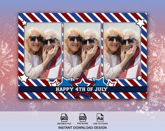 Fourth of July Photo Booth Template, Independence Day Overlay, 4x6, Red White Blue Star Template, July 4th, Labor Day
