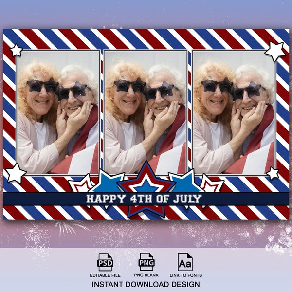 Fourth of July Photo Booth Template, Independence Day Overlay, 4x6, Red White Blue Star Template, July 4th, Labor Day