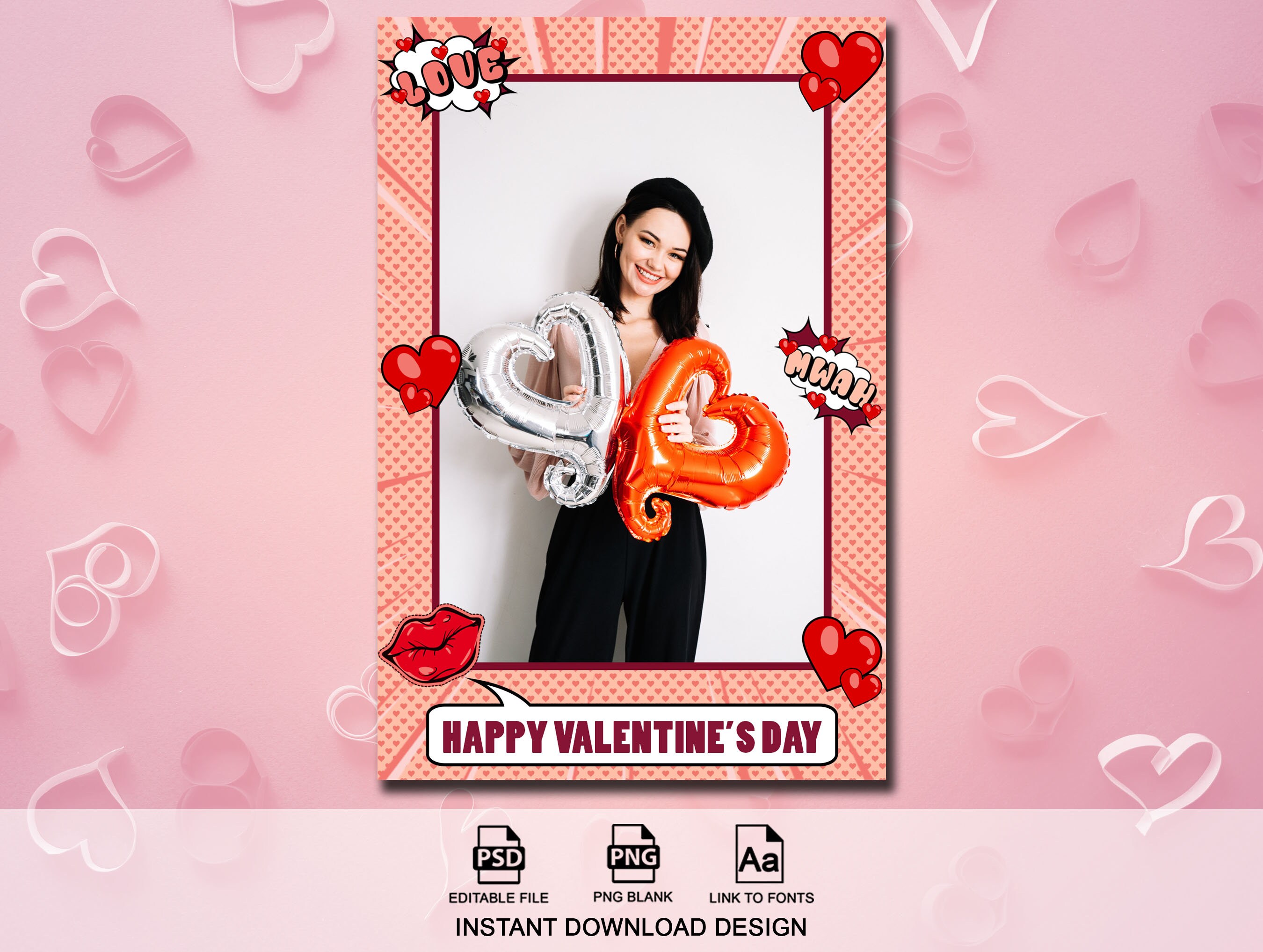 Heart Photo Booth Example Pop Art Valentine's Photo Booth Template, Valentine's Day Photo Booth ...
