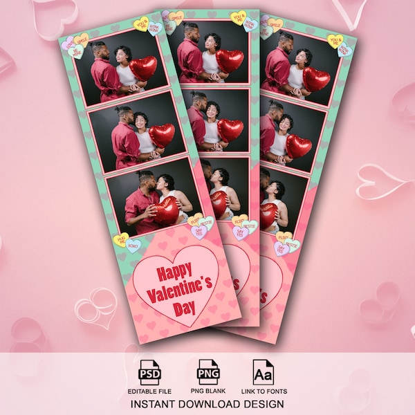 Sweethearts Candy Valentine's Day Photo booth Template, Valentine's Day Photo Booth Template, Candy Hearts Photo Booth Template Strip 2x6