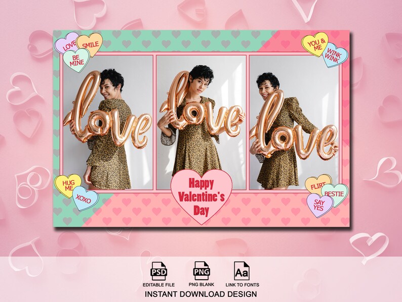 Heart Photo Booth Example Sweethearts Candy Valentine's Day Photo Booth Template, Valentine's Day ...
