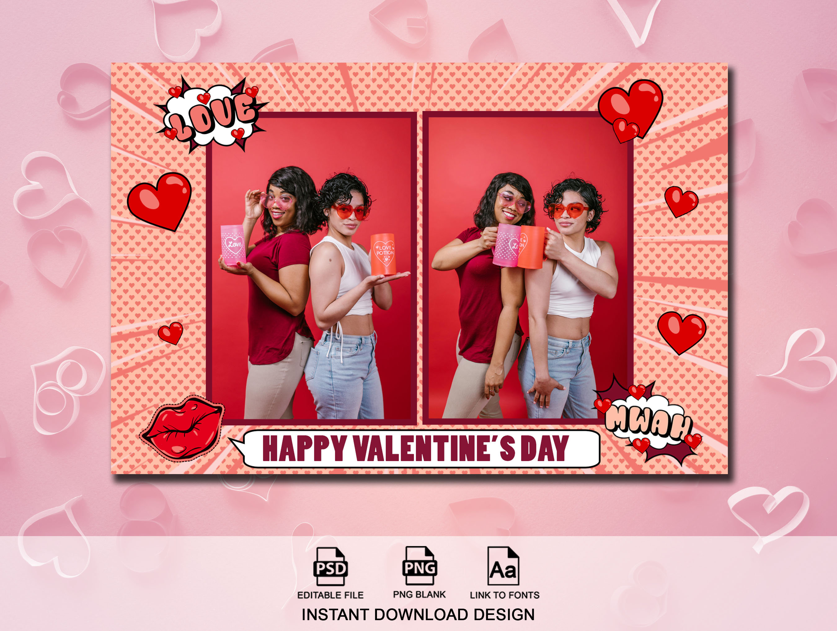 Heart Photo Booth Example Hearts and Kisses Photo Booth Template, Valentine's Day Photo Booth ...