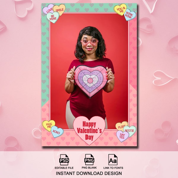 Sweethearts Candy Valentine's Day Photo booth Template, Valentine's Day Photo Booth Template, Hearts Photo Booth Template 4x6 Selfie